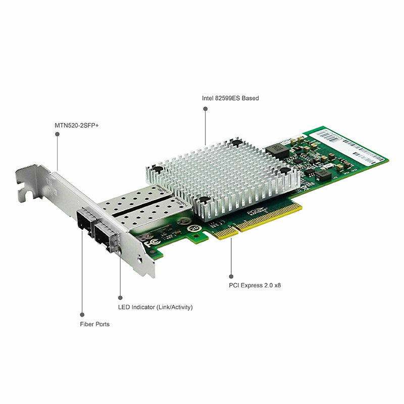 MTN520-2SFP+   10Gigabit PCI-E x8 Dual SFP+ Fiber NIC Server Adapter (Intel 82599ES Based)