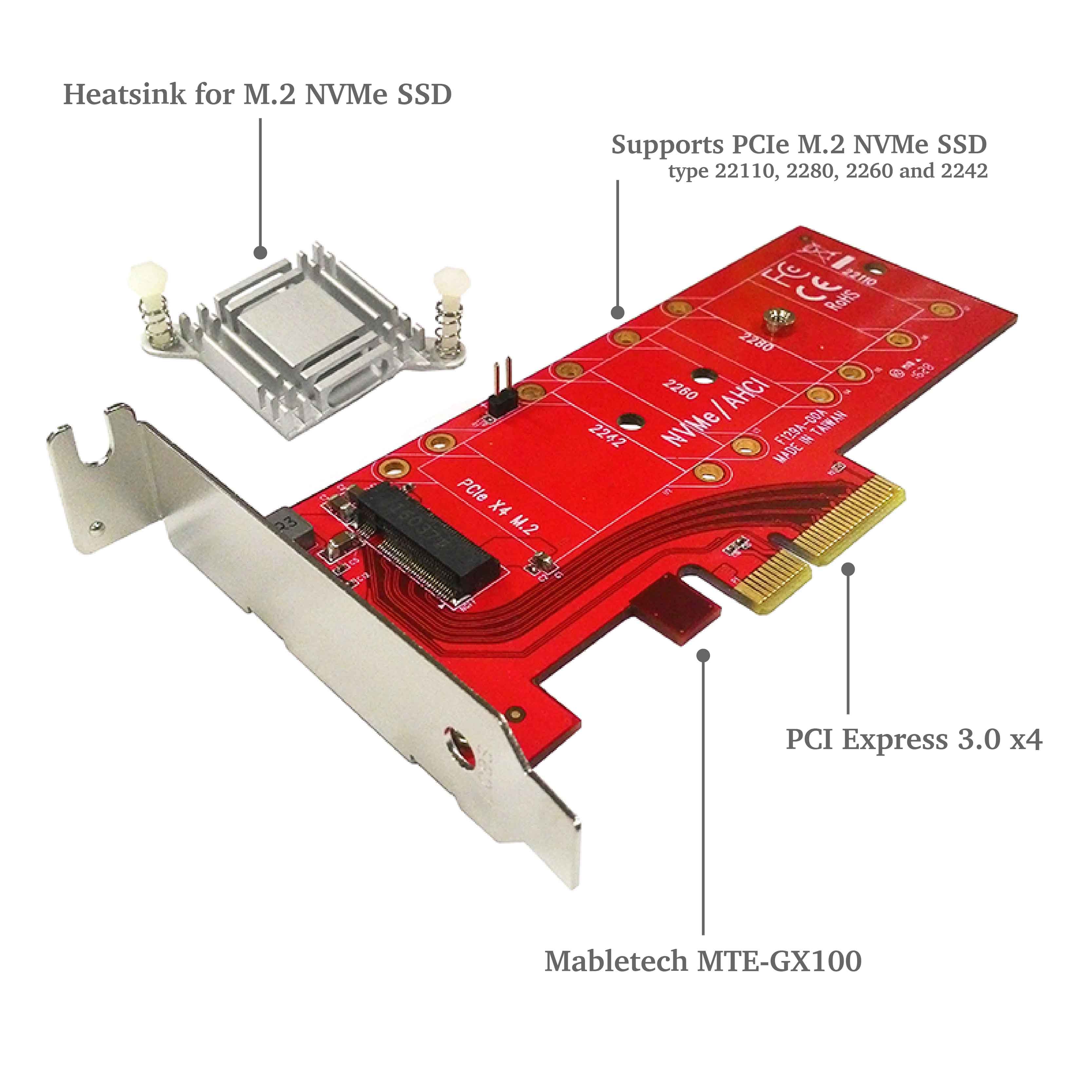 MTE-GN100 M.2 NVMe SSD to PCIe 3.0 x4 Adapter