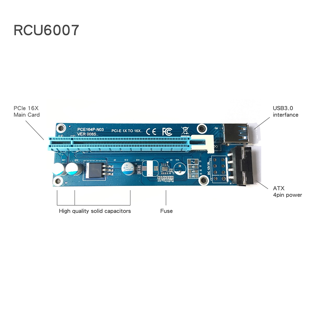 RCU6007 Riser Card PCIe 16x to 1x Adapter