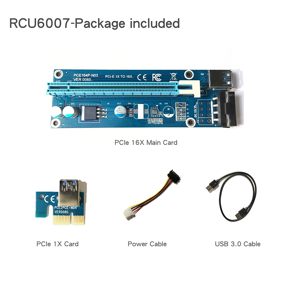 RCU6007 Riser Card PCIe 16x to 1x Adapter